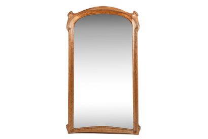 Ash wood mantel mirror, molded and carved...