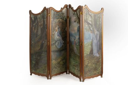 Molded and carved walnut screen with four...