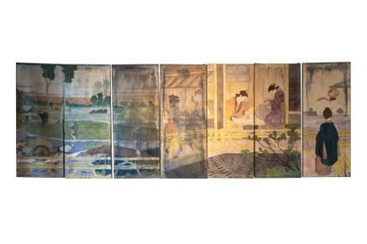 Suite of twelve mixed media on canvas depicting...