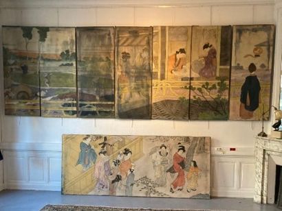 Suite of twelve mixed media on canvas depicting...