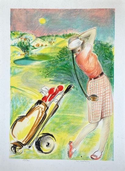 Michèle SALMON (1946-).
Golf.
Paire de lithographies...