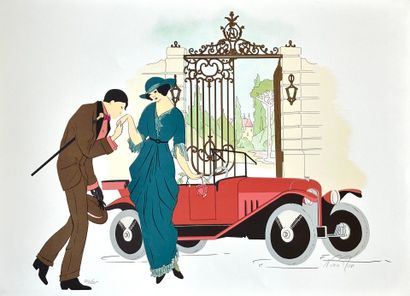 Nini ROSE (XX).
Scène galante automobile.
Lithographie...