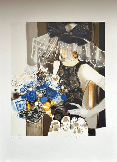 Joël ROUGIE (1957).
Fleurs bleues.
Lithographie...