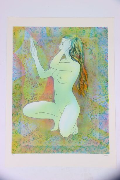 Marie Annick BENETON (1942).
Nu au miroir.
Lithographie...