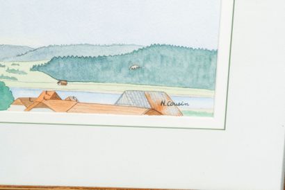 N. COUSIN (XXe siècle) 
Paysage lacustre.

Aquarelle...