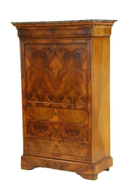 Secrétaire en bois et placage d'acajou flammé,...