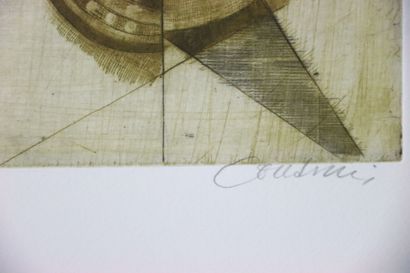 Brigitte COUDRAIN (1934-).
Dans la cuisine.
Gravure...