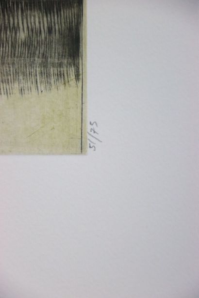 Brigitte COUDRAIN (1934-).
Dans la cuisine.
Gravure...
