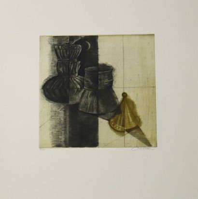 Brigitte COUDRAIN (1934-).
Dans la cuisine.
Gravure...