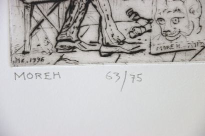 Mordecaï MOREH (1937-).
Étude de chats.
Gravure...