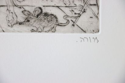 Mordecaï MOREH (1937-).
Étude de chats.
Gravure...