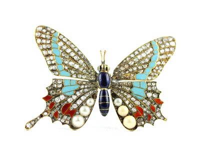 Broche papillon en or jaune 18K (750/1000)...