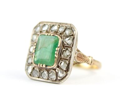 Bague en or jaune 18K (750/1000) et argent...