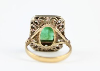 Bague en or jaune 18K (750/1000) et argent...