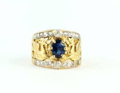 Bague en or jaune 18K (750/1000) à décor...