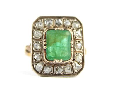 Bague en or jaune 18K (750/1000) et argent...