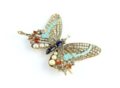 Broche papillon en or jaune 18K (750/1000)...