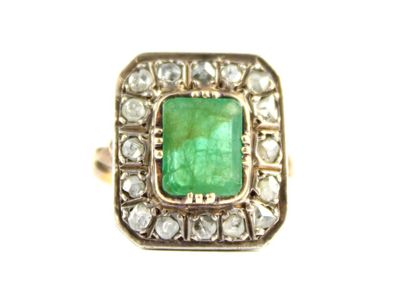 Bague en or jaune 18K (750/1000) et argent...
