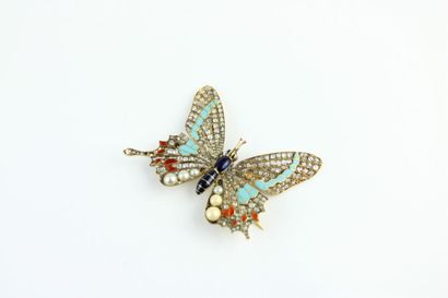 Broche papillon en or jaune 18K (750/1000)...