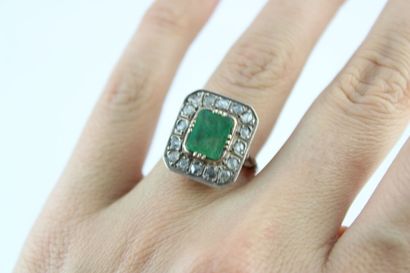 Bague en or jaune 18K (750/1000) et argent...