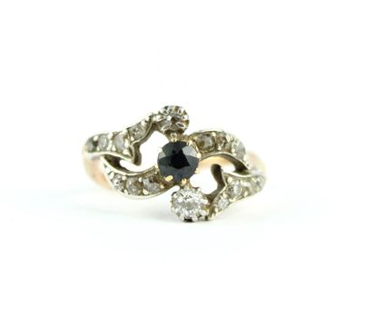 Bague en or jaune et gris 18K (750/1000)...