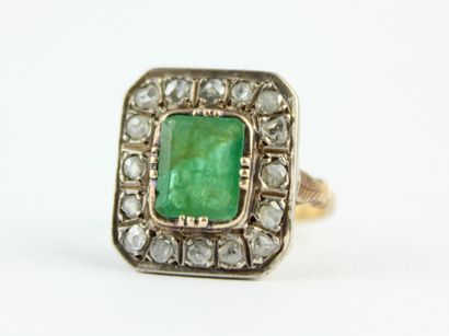 Bague en or jaune 18K (750/1000) et argent...