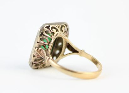 Bague en or jaune 18K (750/1000) et argent...