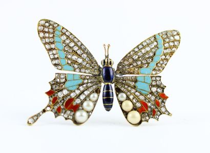 Broche papillon en or jaune 18K (750/1000)...