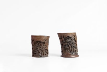CHINE.
Paire de porte-pinceaux en bambou...