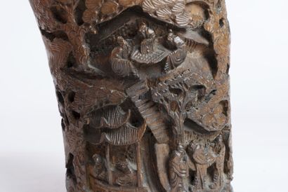 CHINE.
Paire de porte-pinceaux en bambou...