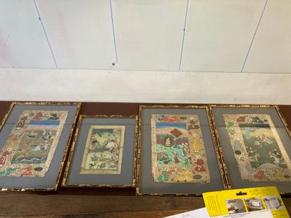 Réunion de quatre peintures sur papier représentant...