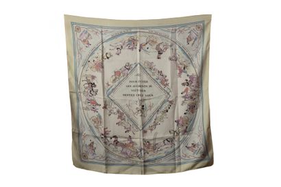 HERMES
Cream silk square with yellow edges...