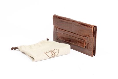 HERMES Paris. 
Brown crocodile clutch bag...
