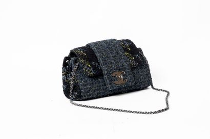 CHANEL
Tweed flap bag, black damask nylon...