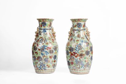 CHINA, 19th century
Pair of celadon enameled...