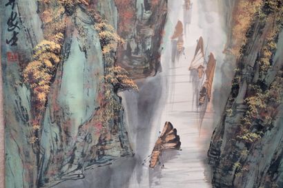 CHINA, 20th century
Pair of ink-painted paper...