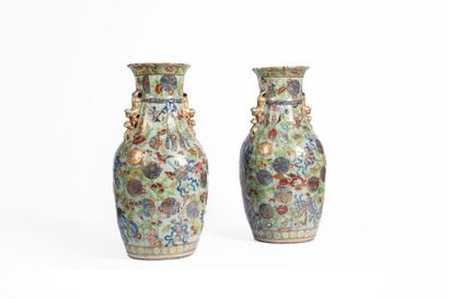 CHINA, 19th century
Pair of celadon enameled...