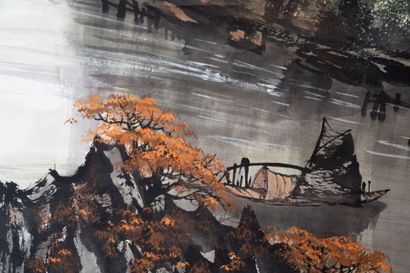 CHINA, 20th century
Pair of ink-painted paper...