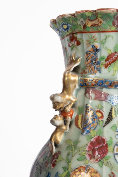 CHINA, 19th century
Pair of celadon enameled...