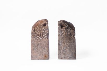 CHINA, 20th century
Pair of carved hardstone...