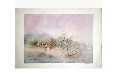 Alferio MAUGERI (1933) 
Paysage hivernal
Lithographie
Signée...