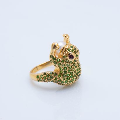 Bague grenouille en vermeil (925 millièmes),...