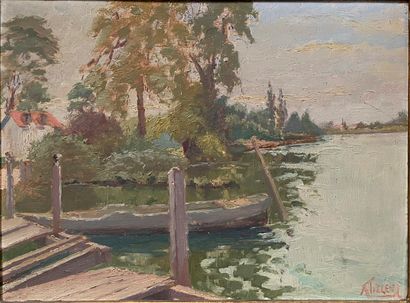 Lot comprenant : 

- Paysage à la rivière,...