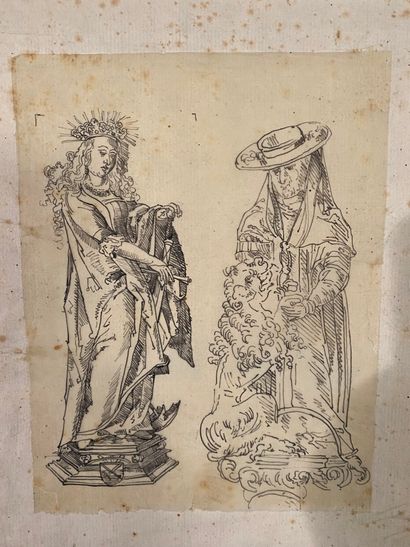 Lot comprenant : 

- Scène religieuse, encre...