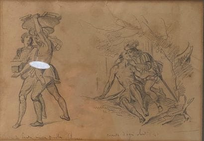 Lot comprenant : 

- Femme agenouillée, crayon...