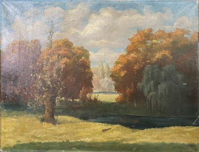 Lot comprenant : 

- Paysage à la rivière,...