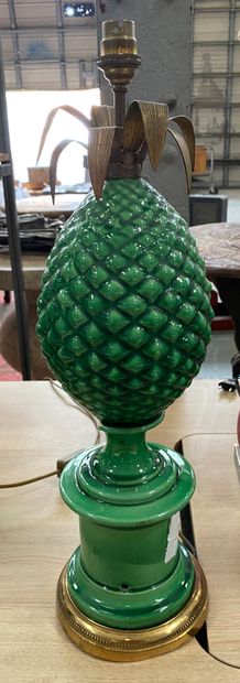 Lampe ananas en céramique émaillée verte,...