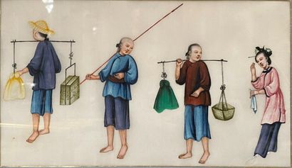 Lot de 6 pièces encadrées comprenant : 

-...