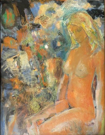 DECHENE, 

Femme nue assise

Technique mixte...