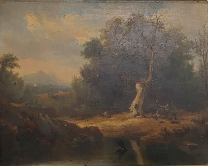 Lot comprenant : 

- Paysage, huile sur panneau,...